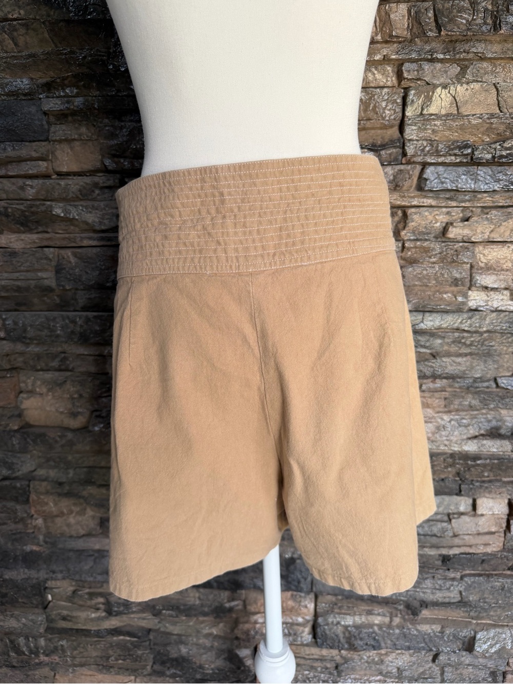 High-Waist Tie-Belt Women’s Shorts in Tan - Picture 5 of 10